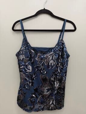 White House Black Market Blue Sequin Cami Tank Party Cocktail Top Small